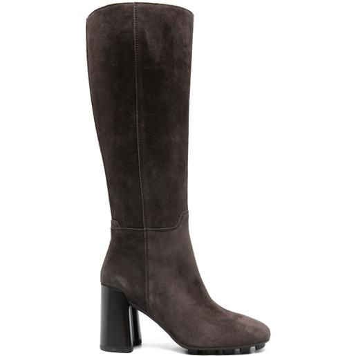 Hogan 90mm suede block-heel knee-high boots - marrone
