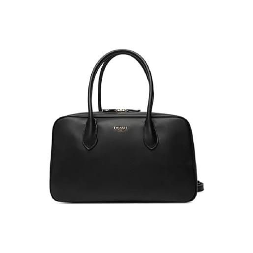 TWINSET borsa bauletto in ecopelle, nero, con tracolla rimovibile, stile contemporaneo, 36x21x11 cm, 3 tasche interne, chiusura zip, per donna
