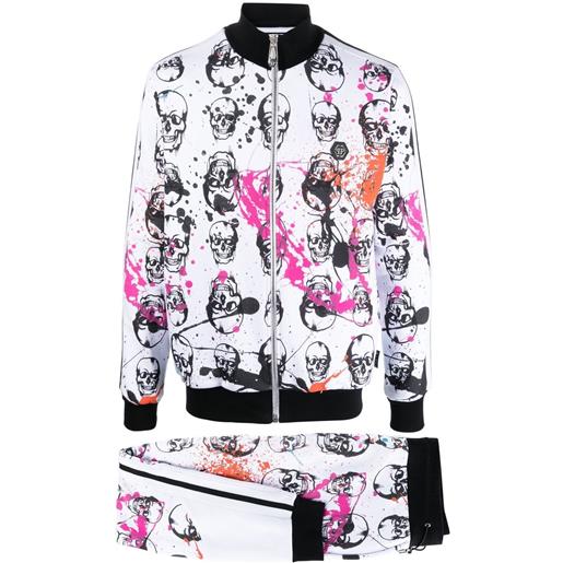 Philipp Plein tuta sportiva con stampa skull - bianco