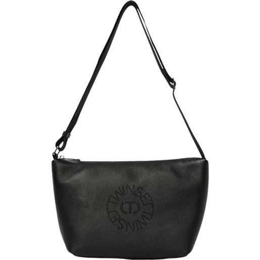 TWINSET borsa a tracolla in ecopelle con logo traforato