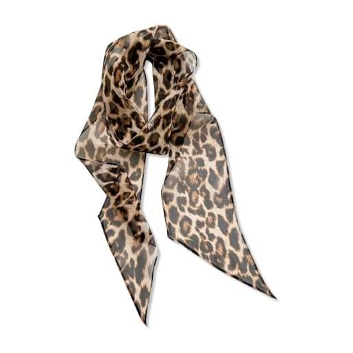 LumiSyne sciarpa di seta stretta donna lungo sottile fazzoletto da collo vintage stampa leopardata motivo geometrico leggera georgette cravatta foulard fascia per capelli copricapo nastro sciarpa