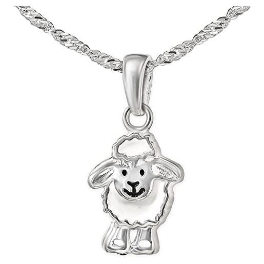 CLEVER SCHMUCK-set argento ciondolo a forma di pecora divertente in mdf laccato bianco e catena singapore 40 cm in argento 925
