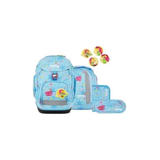ergobag set di 6 zaini ergonomici per la scuola elementare, per ragazze e ragazzi, strega d'orso - blu, taglia unica, set per la scuola