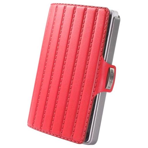 I-CLIP portafoglio originale slim - portafoglio in pelle con fermasoldi - mini portafoglio per carte e banconote - pelle rossa con cornice argentata