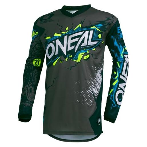 O'neal | maglia da motocross a manica lunga | bambini | mx mtb mountainbike enduro | gomitiere cucite, collo a v, materiale traspirante | element youth jersey villain | grigio | taglia s