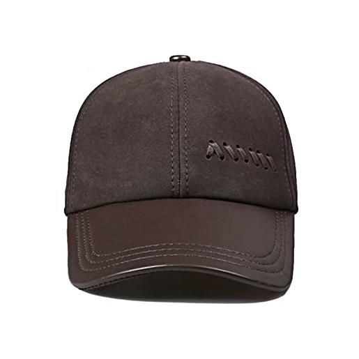 Dunxiles berretto da baseball in pelle da uomo, berretto con visiera regolabile in vera pelle cappello da baseball in pelle scamosciata opaca caldo cappello da strillone traspirante - per l'autunno invernale, 