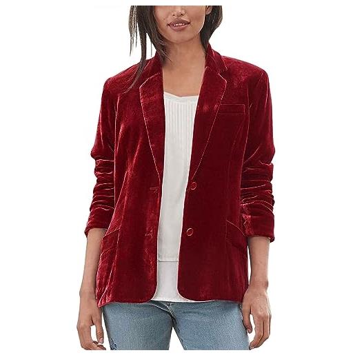 Generisch blazer - giacca da donna elegante in velluto dorato, tinta unita, casual, da lavoro, ufficio, da donna, a maniche lunghe, con risvolto, colore: rosso, xxl