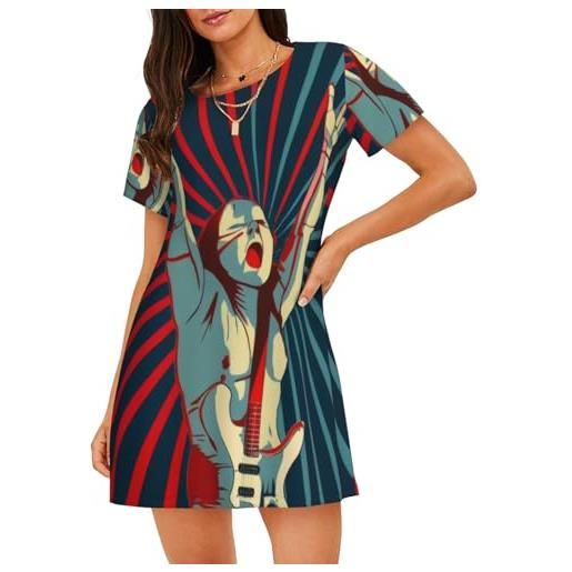 ELSMZXZD rock and roll abito da notte per le donne girocollo morbido donna manica corta camicia da notte estate casual comodo nighties sleepwear t-shirt abito da notte abiti da casa per le donne, 3d