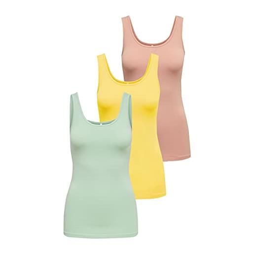 ONLY onllive love - canotta da donna noos, multicolore (1 x rosa mista/1 x schiuma acqua/1 x giallo irid), m