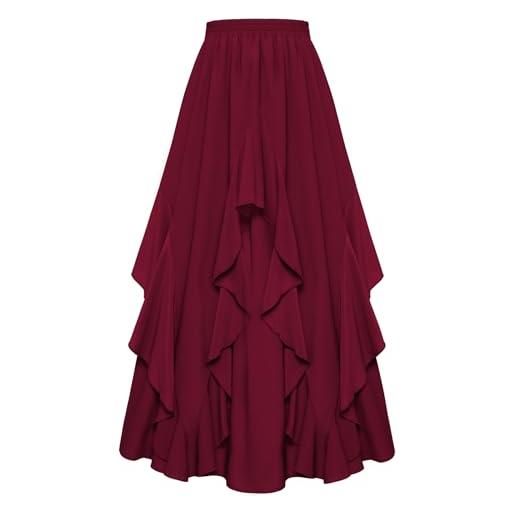 SCARLET DARKNESS gonna medievale da donna in vita elasticizzata con tasche, orlo con volant in chiffon, gonna pirata, bianco, m