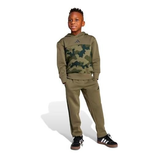 adidas mixte enfant seasonal essentials little kids camo fleece jogger set, olive strata/white, 4-5 years