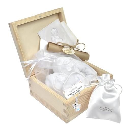 fish collana in argento sterling 925 con ciondolo angelo e scarpine da neonato - set regalo