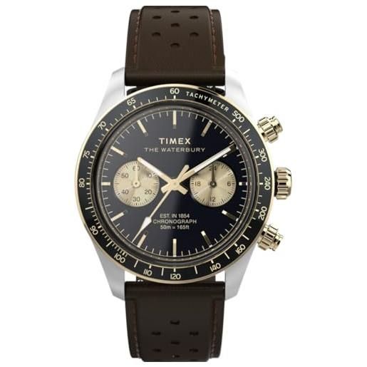Timex orologio da polso al quarzo da uomo waterbury heritage, marrone, bracciale