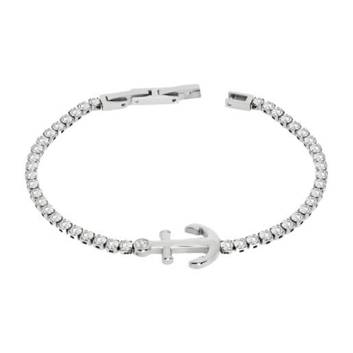 Generico bracciale uomo liu jo tennis acciaio zirconi bianchi con ancora centrale mlj506, argento