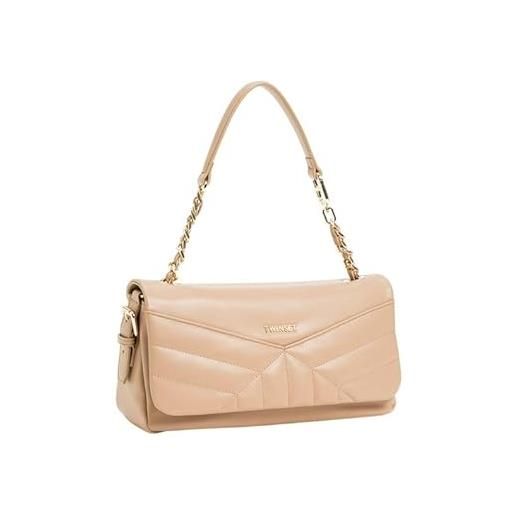 TWINSET borsa a spalla da donna, effetto pelle di vitello semilucido, beige, 2 compartimenti, chiusura con patta magnetica, tracolla rimovibile, 31 x 16 x 10 cm, modello 252tb7323 12129