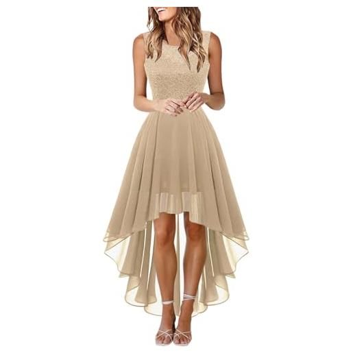 Generisch abito da sera da donna, elegante, per matrimoni, feste, senza maniche, con spalline sottili, cachi, l