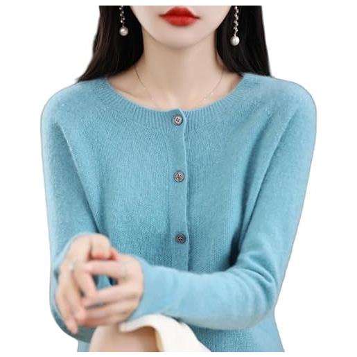 Generico cardigan donna invernale, cardigan in cashmere, maglione di lana lavorato a maglia, maglione di lana lavorato a maglia nero leggero, scollo rotondo, vestibilità slim, elegante, cap