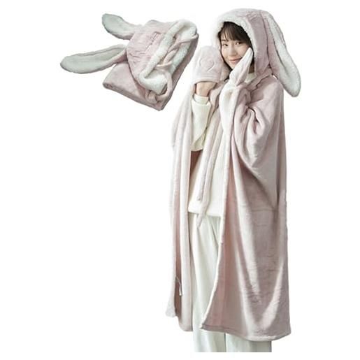 LearnLyrics coperta creativa con cappuccio a forma di coniglio, mantello in caldo pile, morbido e accogliente, comodo copriorecchie di animale, comodo per compleanno, sicuro da indossare per donne, bambini
