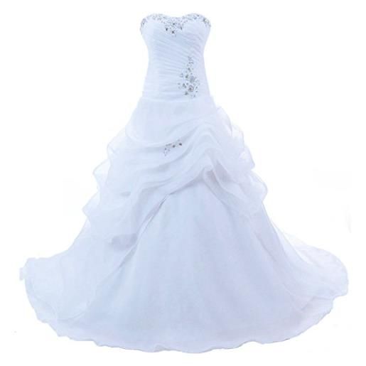Vantexi - abito da sposa in organza, senza spalline, con cristalli bianco 40