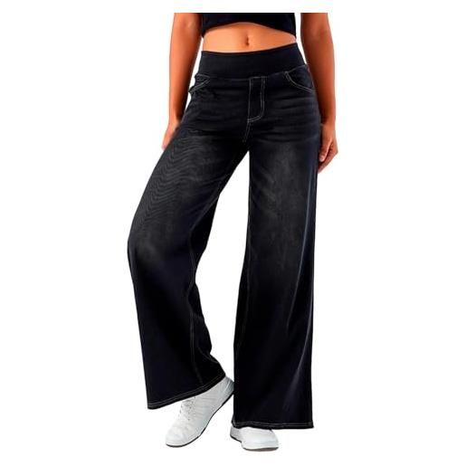Jabidoos jeans donna vita alta - jeans elasticizzati donna curvy larghi pantaloni con elastico in vita baggy pantalone a zampa comodi pantaloni morbidi leggeri