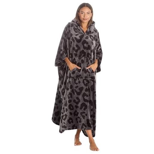 BRANDBUYS coperta oversize da donna con cappuccio, poncho indossabile, con tasche, maniche, in morbido pile indossabile, felpa gigante, regalo per lei, pantera lunga, etichettalia unica