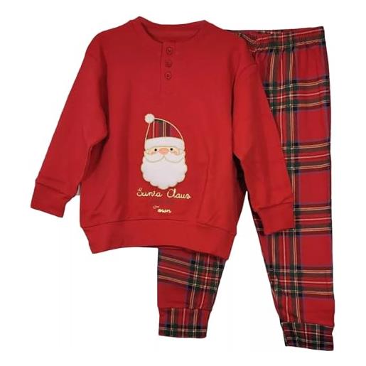 dolcecasabiancheria pigiama bambino bimbo family in caldo cotone irge tartan babbo natale 5/6 anni