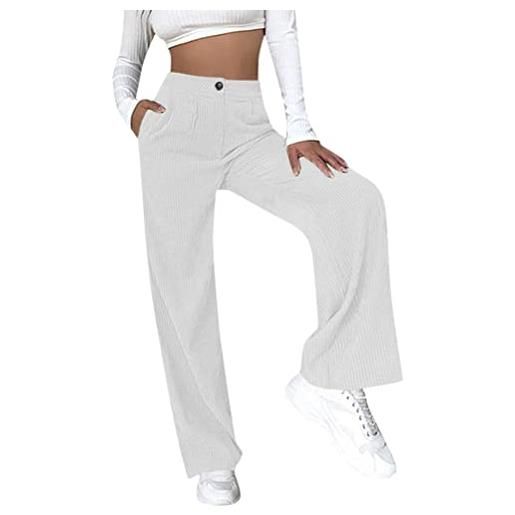 nicticsi pantaloni larghi di velluto a coste pantaloni casuali da donna vita alta dritti pantaloni casual ragazza moda velluto retrò pants a bianco xl