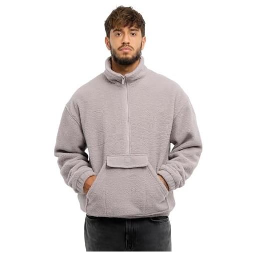 Johnny Urban felpa con zip uomo grigio - ruben - maglione con mezza zip in pile - fleece troyer oversize con tasca a canguro - colletto rialzato