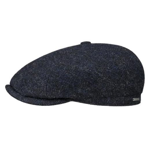 Stetson coppola brooklin black herringbone uomo - cappello piatto con visiera, fodera inverno autunno/inverno - 59 cm nero-blu
