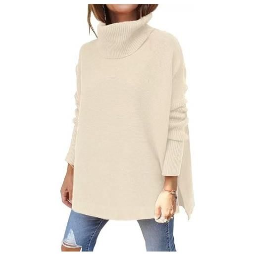 ASKSA maglione da donna a collo alto lunga manica a pipistrello stare oversize pullover casual caldo in inverno (albicocca, xl)