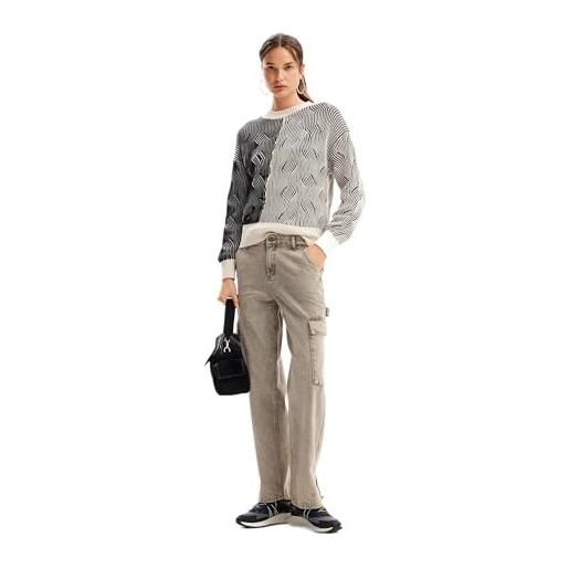 Desigual maglione da donna a maglia spessa, felpa donna, bianco, xxl