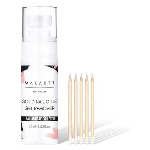Makartt solido solvente per unghie uv - solido nail glue gel remover, adesivo professionale per unghie, 60 ml, con 2 bastoncini di legno per colla solida per unghie, senza acetone