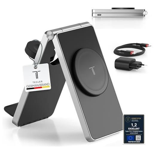 TEGLER caricatore wireless i. Phone 20w - stazione di ricarica apple 3 in 1 per i. Phone, apple watch - base ricarica pieghevole in alluminio, caricatore rapido mag. Safe