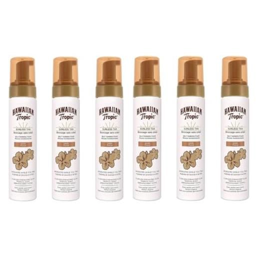 CorpoeCapelli hawaiian tropic self tanning foam dark - mousse autoabbronzante per pelli scure, con aloe e vitamina e, 200ml, formato da 6 pezzi