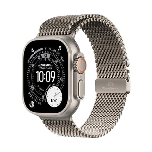 Apple watch ultra 3 gps + cellular, cassa 49 mm in titanio naturale con loop in maglia milanese in titanio naturale - medium