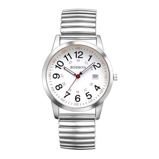 OIDEA orologio da polso da uomo con cinturino elastico: 24 ore, militare, quadrante facile da leggere, analogico, al quarzo, con lancetta dei secondi, per infermieri e medici, cinturino elasticizzato