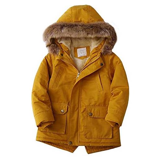 Nemopter - cappotto invernale per bambino, con chiusura lampo, in finta pelliccia, stile casual, 2-14 anni giallo 12-18 mesi