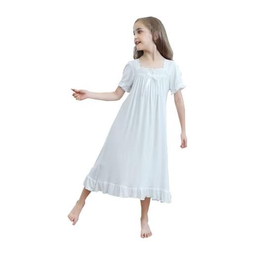 Alunsito camicie da notte per ragazze indumenti da notte a maniche corte/lunghe comodo pigiama da principessa per bambini abito da pigiama con volant 150 sw1 10-12 anni