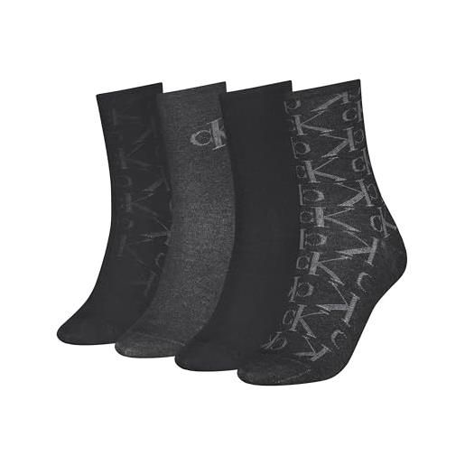 Calvin Klein holiday pack all over print classic sock, nero, taglia unica (pacco da 4) donna