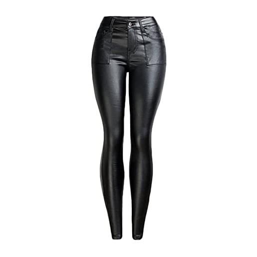 YOUCAI donna pantaloni ecopelle leggins a vita alta elastico skinny pantaloni invernali in caldo pile pantaloni da motociclista, nero, xl