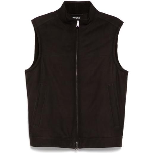 Zegna canotta in suede - marrone