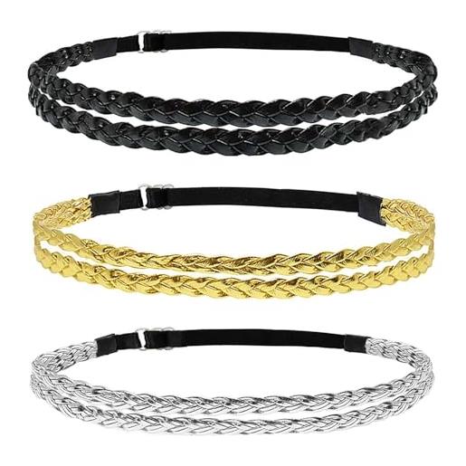 KSBBHDS 3 pezzi banca intrecciata, fascia elastica regolabile, accessori per capelli elei e semplici, accessori per capelli classici e versatili. 