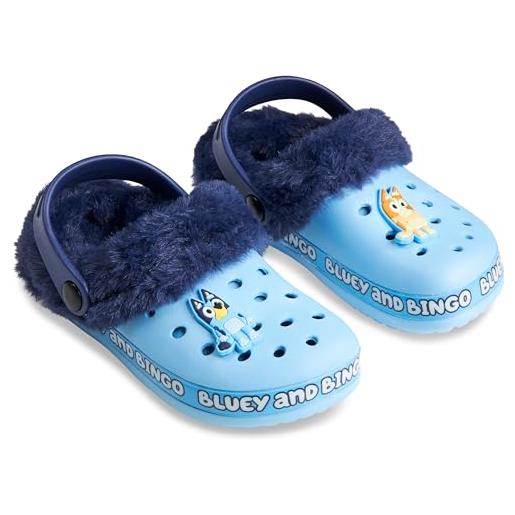 BlueY zoccoli bambina, fodera in pile invernale e accenti decorativi, slip on ciabatte bambino con cinturino, regalo bambini (blu fodera rimovibile, 28 eu)