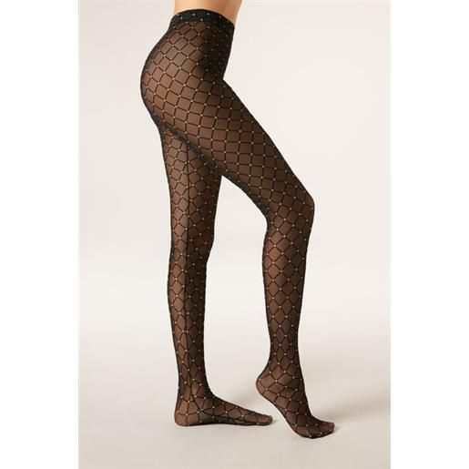 Calzedonia collant rombi flock e glitter nero