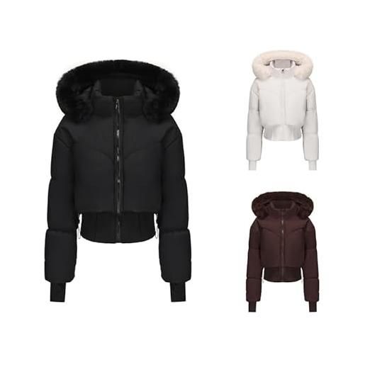 Generico giubbino donna 100 grammi giacca donna di peluche invernale autunno hoodie casual cappotto caldo in soffice pile manica lunga casuale giacca con tasche e cerniera maglione peloso teddy fleece l
