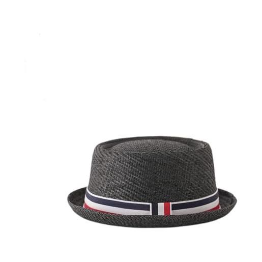 HEYANN pork pie, cappello di paglia da uomo pork pie fedora, 58 cm, cappello estivo per uomini e donne, bowler flat top parasole classico, nero , taglia unica