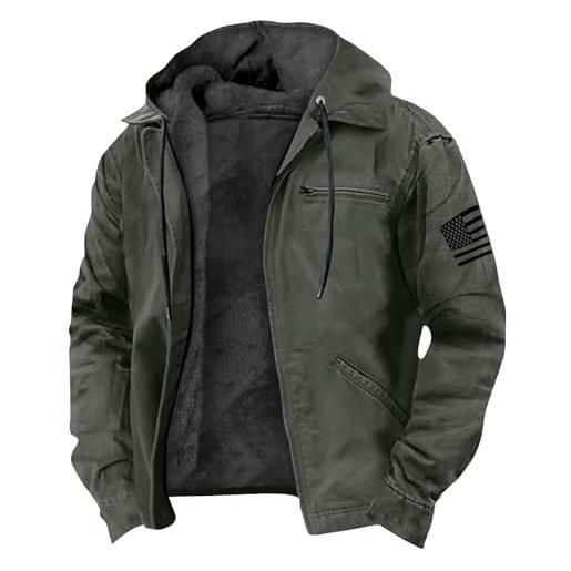 Generico giubbotto invernale uomo calda giacca in pile casual giacche ccon zip e cappuccio cappotto parka a maniche lunghe con tasche elegante giacchetto aviatore imbottito invernali verde militare xxl