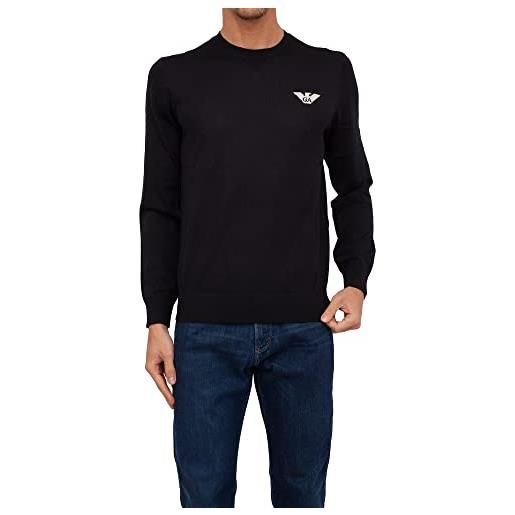 Emporio Armani maglioncino blu navy in pura lana vergine con logo aquila nella parte anteriore. Blu