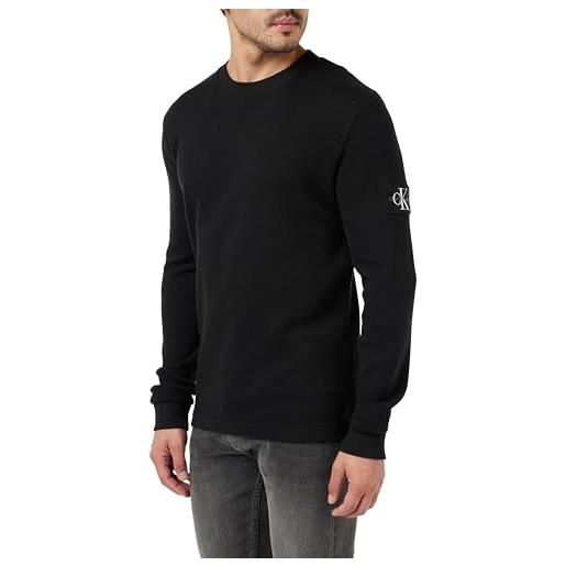 Calvin Klein Jeans calvin klein badge waffle ls tee j30j323485, top in maglia a maniche lunghe, uomo, nero (ck black), l