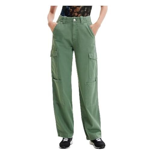 Desigual woman non denim long trousers pantaloni casual, verde, 40 donna